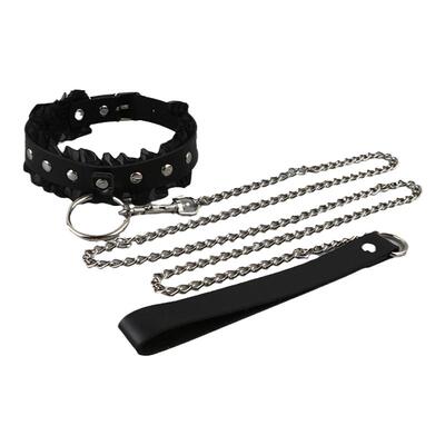 情侣蕾丝牵引绳链子黑色项圈情趣