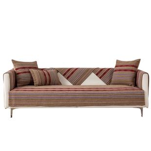 实木沙发垫四季通用布艺防滑棉麻条纹沙发套罩老式红木沙发坐垫子