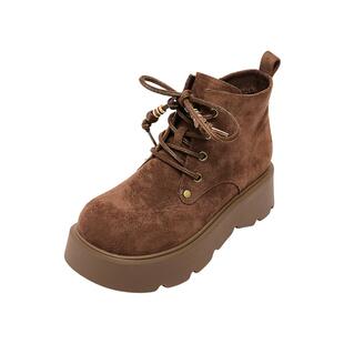 三福女短靴冬季都市游牧复古短靴坡底串珠靴工装风女鞋847665