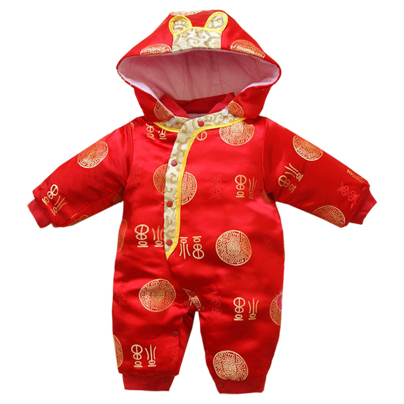 男女新生婴儿童宝宝秋春冬季满月红色拜新年唐装送礼爬服连体哈衣