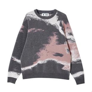 绫致杰克琼斯秋冬休闲宽松提花针织衫罗纹圆领满印毛衣男装