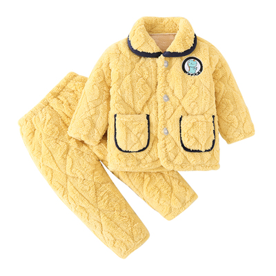 水晶绒三层夹棉加绒加厚儿童睡衣