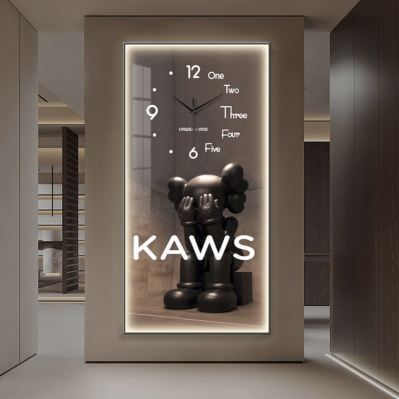 kaws玄关装饰画钟表挂钟客厅艺术暴力道发光时钟过熊画挂画走廊灯