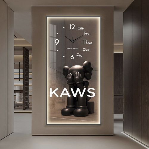 kaws玄关装饰画钟表挂钟客厅艺术暴力道发光时钟过熊画挂画走廊灯