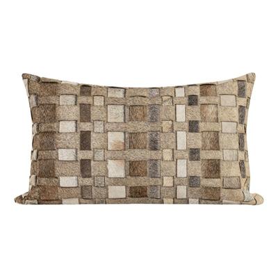 轻奢棕咖色真皮手工编织抱枕方枕