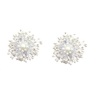 Two.L.Liu复古耳环女夸张白色花朵珍珠气质小清新款潮vintage耳夹