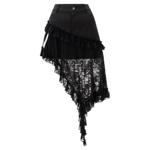 uhot/诱货26春白/黑色蕾丝拼接半身裙甜酷不对称荷叶边 UWLS2Q167