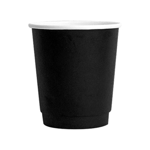 10oz双层中空加厚咖啡外带纸杯黑武士90口径网红纯黑外卖隔热防烫