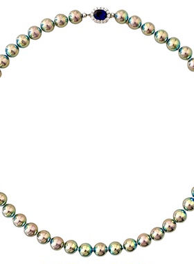 西大班大溪地孔雀绿炫彩珍珠项链