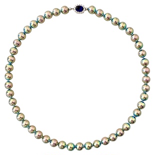 西大班大溪地孔雀绿珍珠项链深海澳母贝莫兰迪色炫彩串珠毛衣颈链