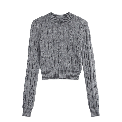 修身长袖毛衫绞花纹理