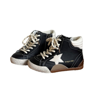 儿童运动鞋秋冬款加绒女童时尚百搭高帮板鞋潮牌男童休闲星星鞋子