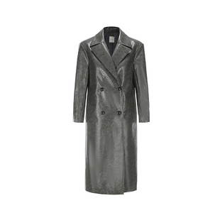 AtelierMissLu【银河律动】新款鳄鱼压纹光泽感宽肩廓形长款外套