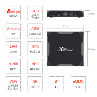 x96max 高清影音s905x3安卓9.0智能盒子播放器tvbox