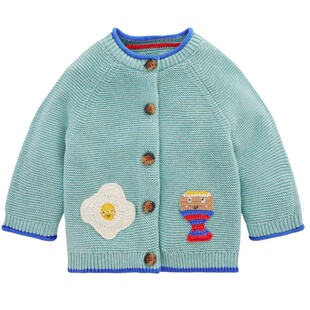 代购MiniBoden宝宝毛衣 26春季婴儿童学院风天蓝色针织开衫 0-3岁