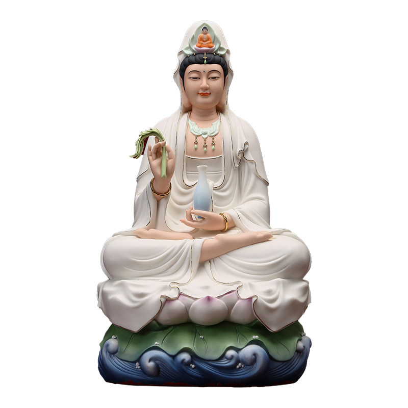 19英寸羊脂玉瓷莲慈观音佛堂摆件