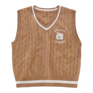 YOUGE幼歌 婴幼儿卡通英伦羊绒马甲儿童学院风经典百搭撞色毛衣潮