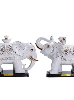 白色陶瓷大象摆件现代客厅装饰