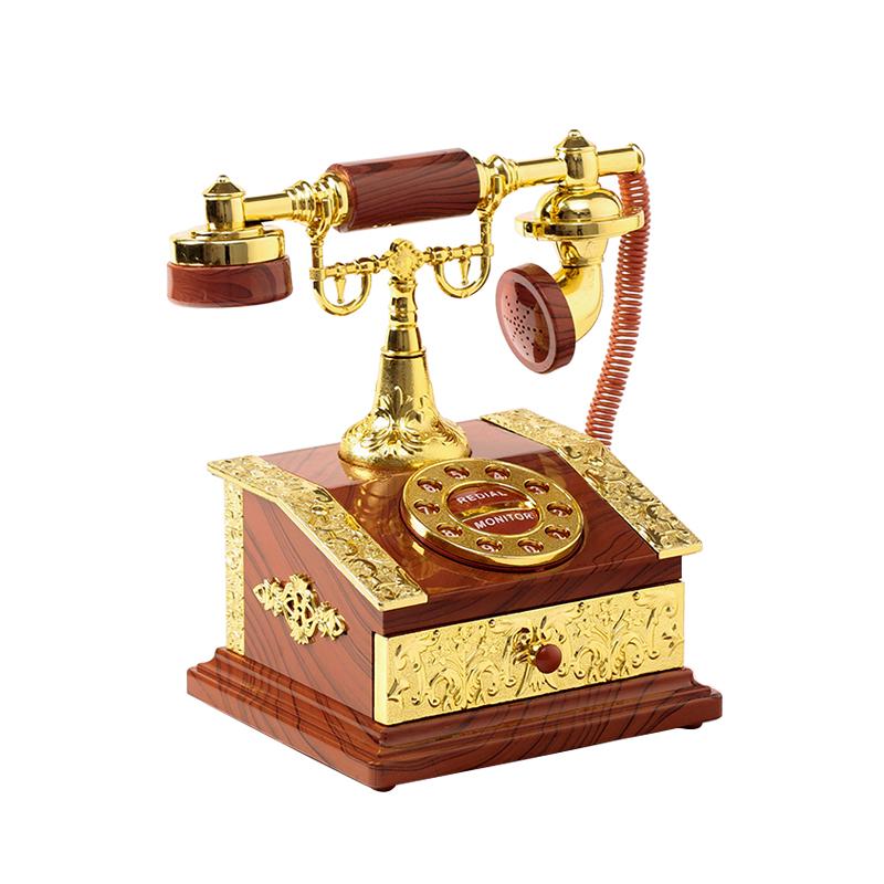 复古怀旧拨盘式电话座机发条八音盒创意摆件电话音乐盒居家装饰品