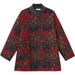 东北大花新中式棉袄冬季轻薄保暖棉衣复古红色民族风宽松棉服外套