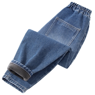 史努比女童牛仔裤秋冬款女大童纯色冬季长裤女孩休闲裤儿童加绒裤