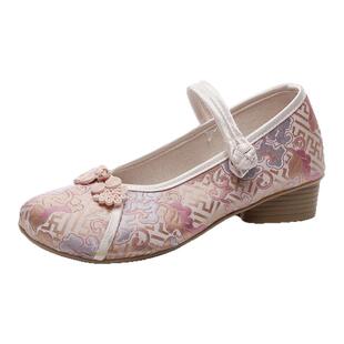 新款中印花布鞋旗袍气质单鞋老北京复古绣花鞋民族风女鞋传统布鞋