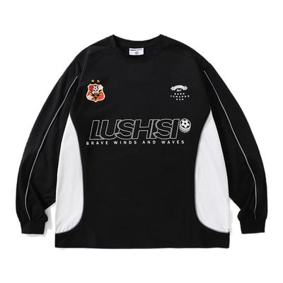 LUSHISI潜行主题拼接长袖复古球衣运动骑行篮球t恤吸湿速干宽松男