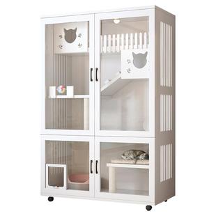 猫窝四季通用猫笼子实木猫别墅一体自由空间猫屋室内猫舍猫柜家用