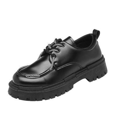 皮鞋男款2025新款冬季厚底增高小众原创正装商务休闲黑色大头板鞋