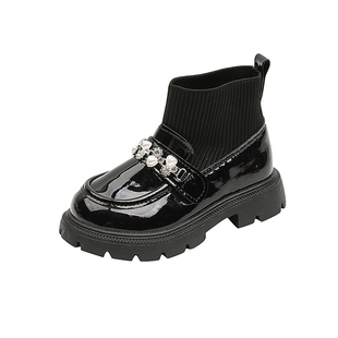 儿童袜子靴加绒女童短靴2025秋冬新款公主靴子中大童一脚蹬女童鞋