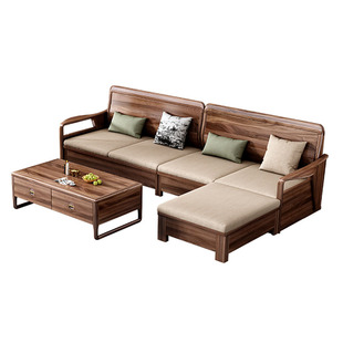 新中式乌金木实木沙发客厅小户型四人位带贵妃榻储物冬夏两用沙发