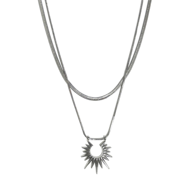 太阳神双层叠戴男女钛钢蛇骨项链