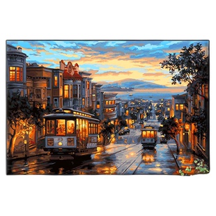 自油自画 数字油画diy 客厅手绘手工填充填色风景油彩画 暮色之城