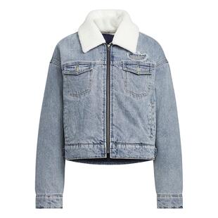 宽松翻毛领水洗牛仔运动保暖棉服女秋冬adidas阿迪达斯三叶草