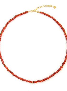 VOGUEWANG原创设计新年款925纯银镀金色高端红玛瑙串珠项链礼物女
