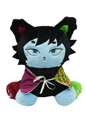 新品鬼灭之刃水柱富冈义勇Giyu Tomioka猫咪造型公仔毛绒玩具玩偶