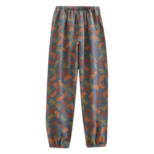 睡裤女春秋纯棉色织提花双层纱布全棉简约休闲宽松家居裤收口长裤