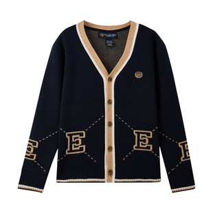 eland kids衣恋童装男童针织开衫春秋季学院风V领羊毛混纺毛衣