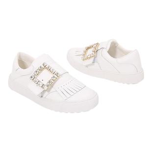 RV流苏钻扣小白鞋女真皮厚底休闲板鞋拼色一脚蹬懒人单鞋高尔夫鞋