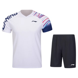 新款李宁羽毛球服俱乐部比赛套装男女速干运动短袖短裤 AATV045