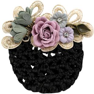 日韩发饰复古花朵隐形发网头花网兜饰品盘发发带发夹成人可拆卸女