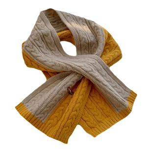 穿插围脖双色拼轻便小围巾毛线针织麻花女冬季护肩颈领巾短款交叉