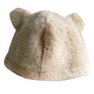 显脸小可爱毛绒小熊耳朵保暖护耳渔夫帽仿兔毛韩版冬天毛茸茸帽子