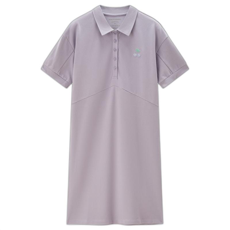 佐丹奴短袖polo裙女夏季花朵刺绣莱卡棉珠地翻领连衣裙女05465459