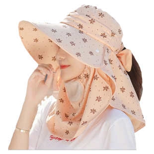 遮阳帽女防晒防紫外线遮脸采茶帽子护颈全包帽面罩一体太阳帽夏季