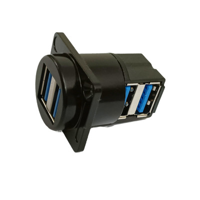 黑色USB2.0 3.0双出口转接头插座母对母双通90度弯式保护数据接口