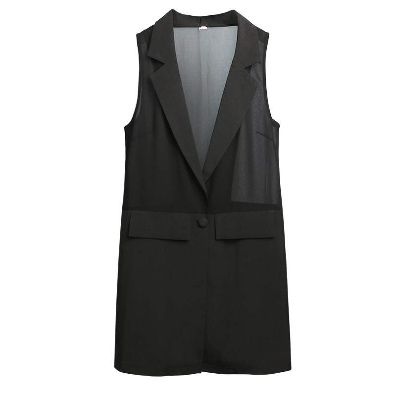 夏季薄款雪纺马夹背心女外搭宽松中长款坎肩西装外套轻薄马甲外穿