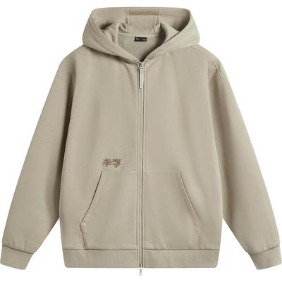 李宁加绒连帽卫衣情侣开衫外套