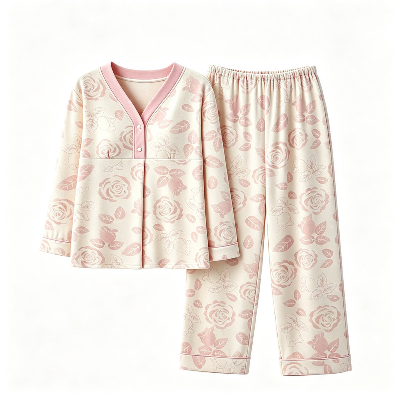 月子服纯棉孕妇睡衣女春秋季产妇产后喂奶哺乳带胸垫家居服套装冬