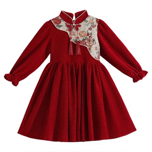 拜年服女童2025新款红色唐装汉服冬季过年喜庆服冬装儿童新年衣服